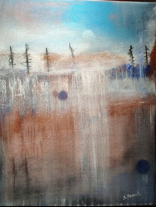 Abstrakcyjny obraz z elementami pejzażu