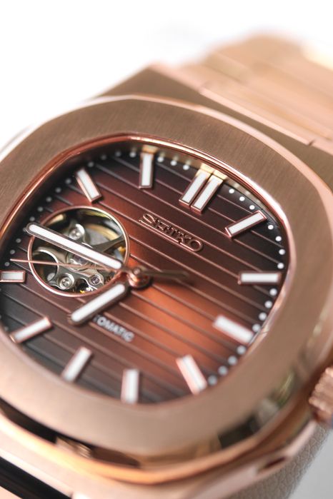 Zegarek Custom Mod Nautilus Open Heart Rose Gold Seiko Mod