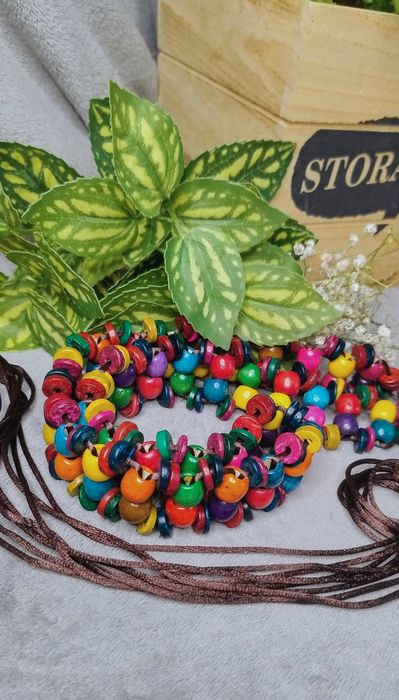 Kolorowy pasek boho z drewnianych koralików, wiązany,retro vibe gypsy