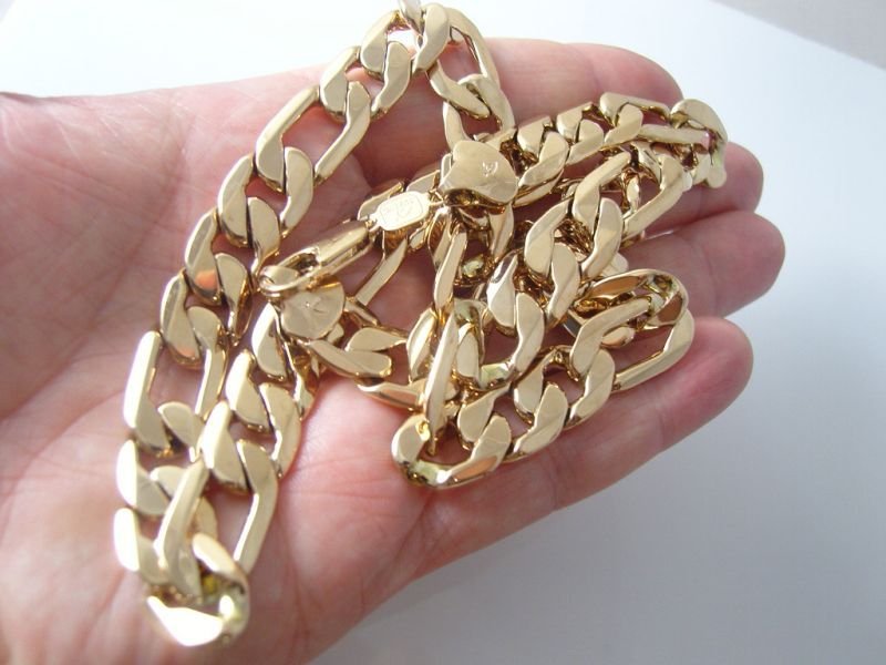 Masywny Łańcuszek Figaro Diamentowany Gold Plated 18K 50cm 10mm 47g