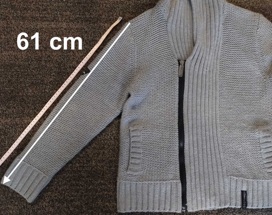 Sweter męski z kapturem Burton London - szary akrylowy z zamkiem