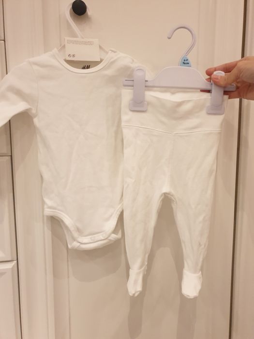 Bawełna organiczna spodnie śpiochy  h&m 68 biały nowy