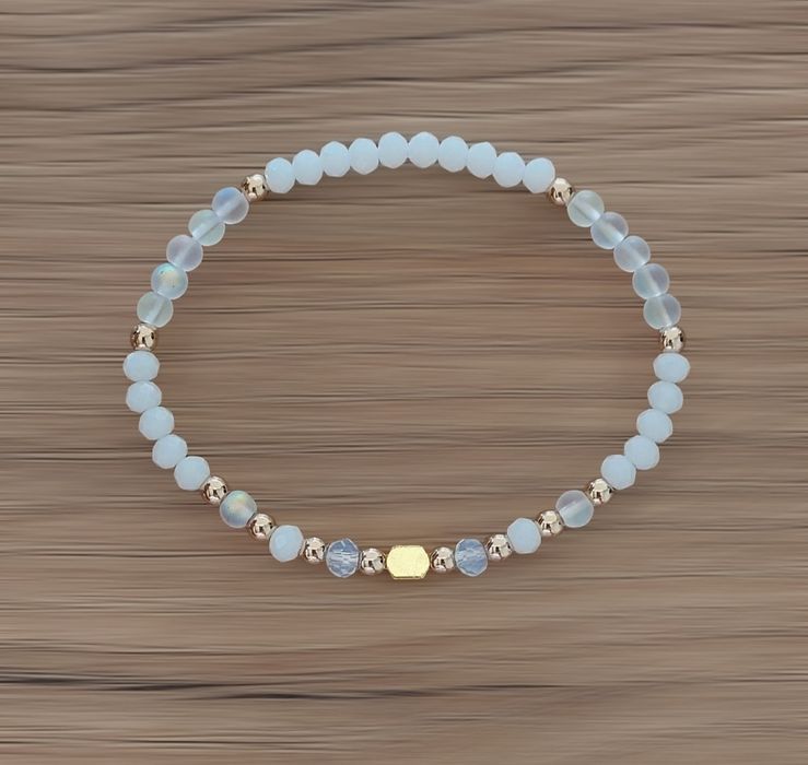 Bransoletka biało złota koraliki hematyt