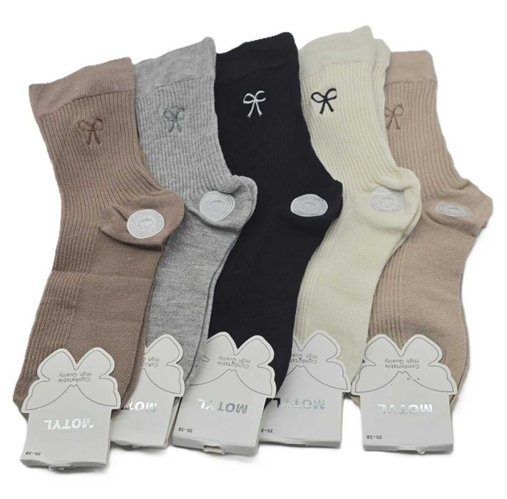 5x Skarpety Damskie Bawełniane z Wstążką Rozmiar 39-42 Eleganckie