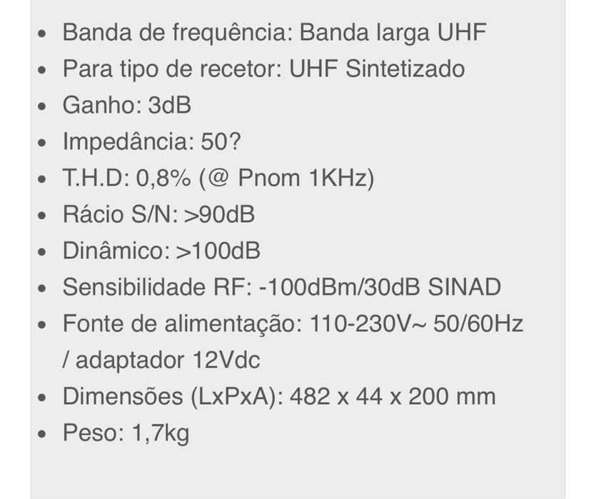 PROEL PA UHFSPLITAL - splitter e booster de antena (2 antenas)