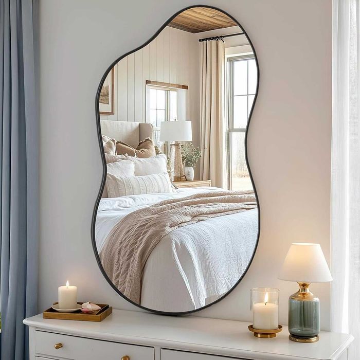 Nowe lustro wiszące / 66x116cm / ścienne / asymetryczne / czarne / W712!