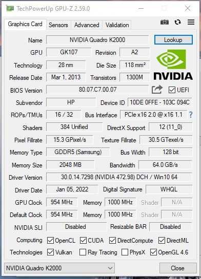 nvidia Quadro k2000 sprawna
