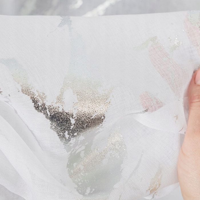 Firana gotowa marmur firanka z etaminy 230x450 cm biała srebrny nadru