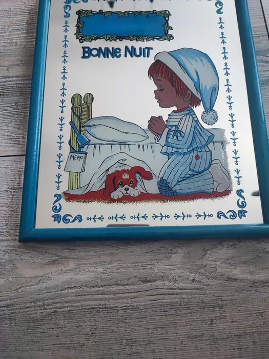 Stare francuskie  lustro z nadrukiem dziecko Vintage
