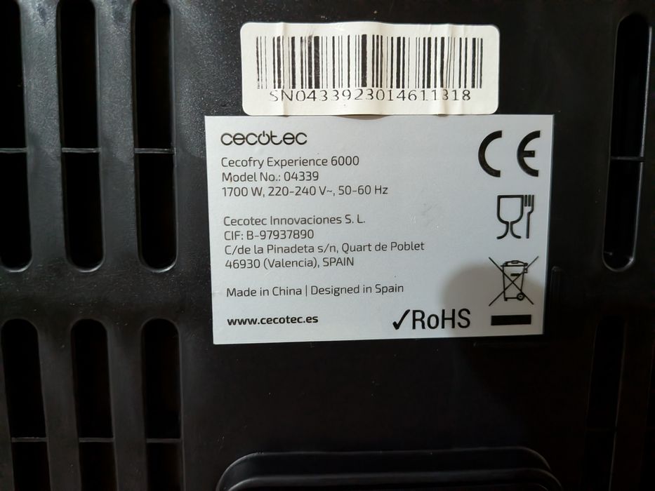 Air fryer Cecotec 6000 – 6L [Ler descrição]