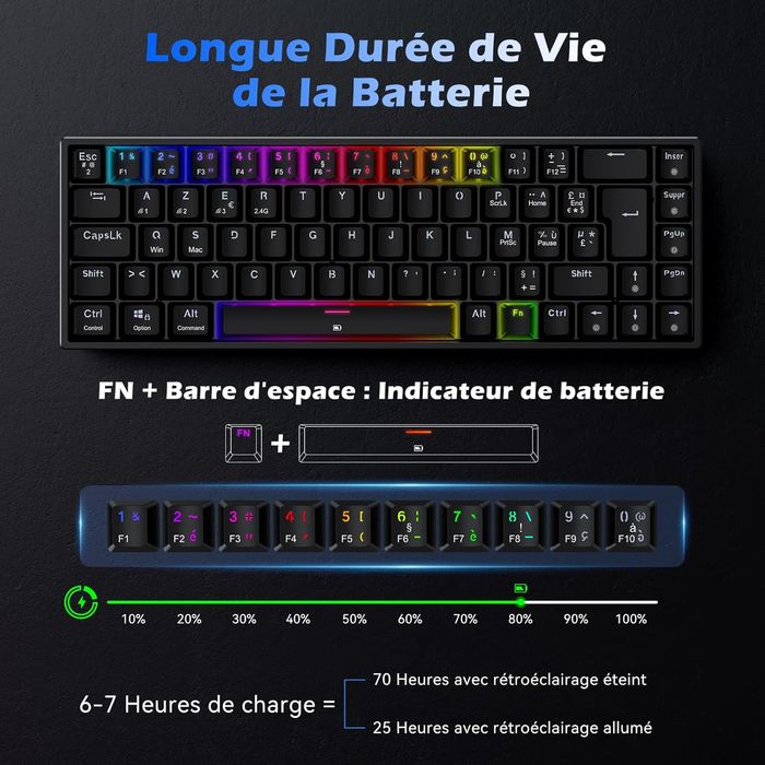 Klawiatura mechaniczna TECURS AZERTY bezprzewodowa RGB TKL