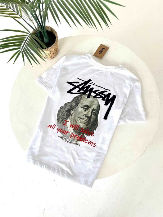 Футболка Stussy Franklin «I Will Solve All Your Problems» (черная / белая)