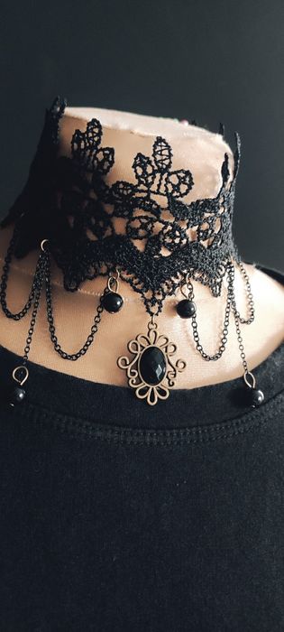 Alternative Goth Victorian koronkowy choker z zawieszką