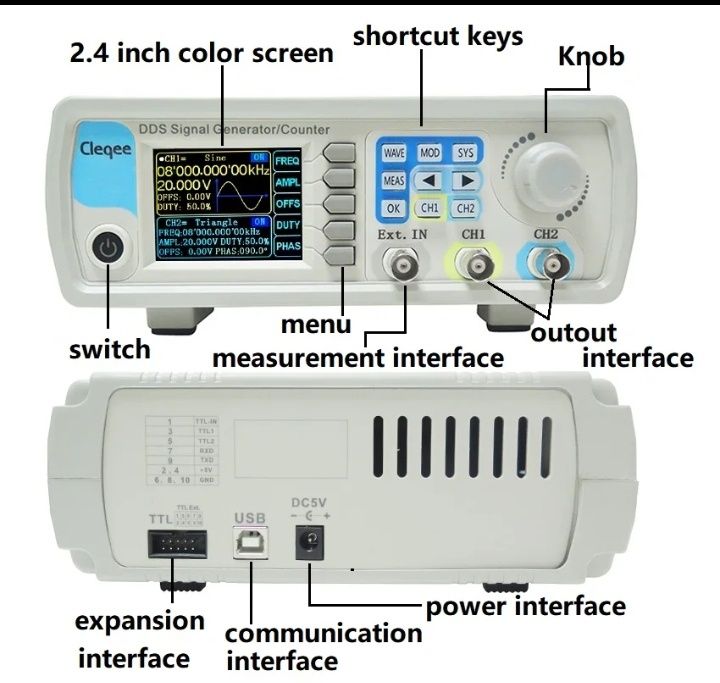 Генератор сигналов JUNTEK 60 Мгц,цифровой измеритель частоты. Новый