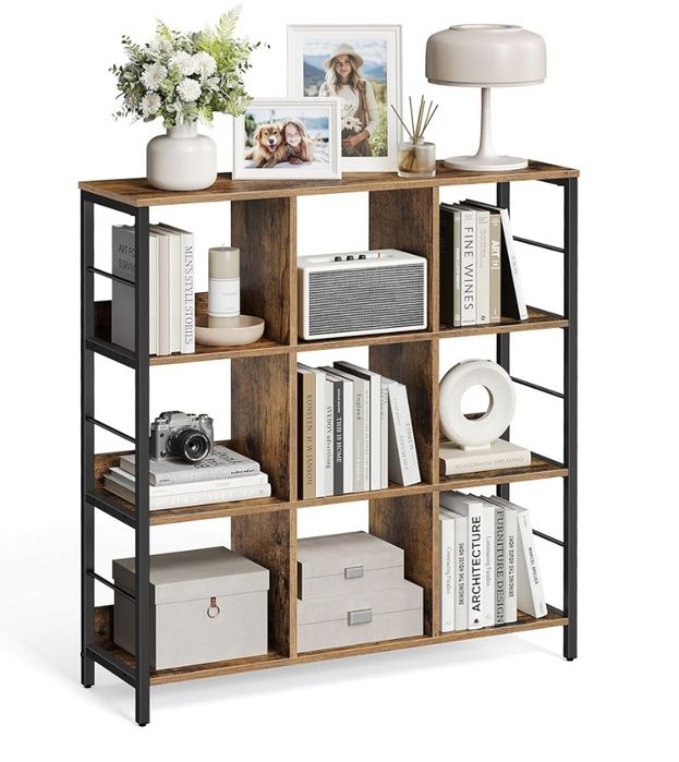 3-poziomowy regał 9 przegródek 100x30x103 rustykalny brąz czarny