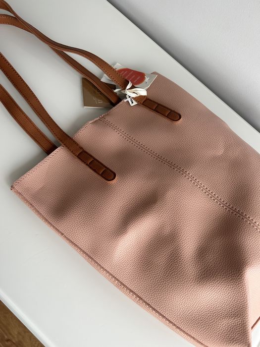 Nowa torebka shoperka T.K. Maxx pudrowy róż z brązowymi uchwytami