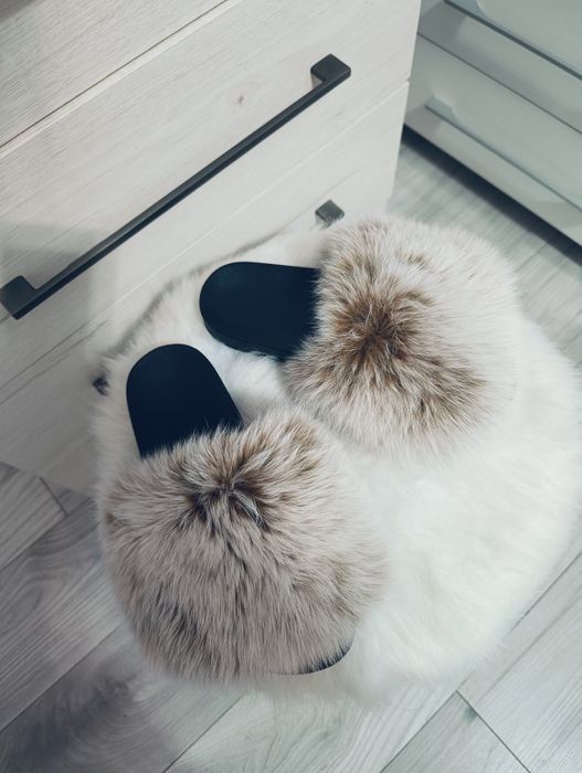 Klapki damskie naturalne futro r.39