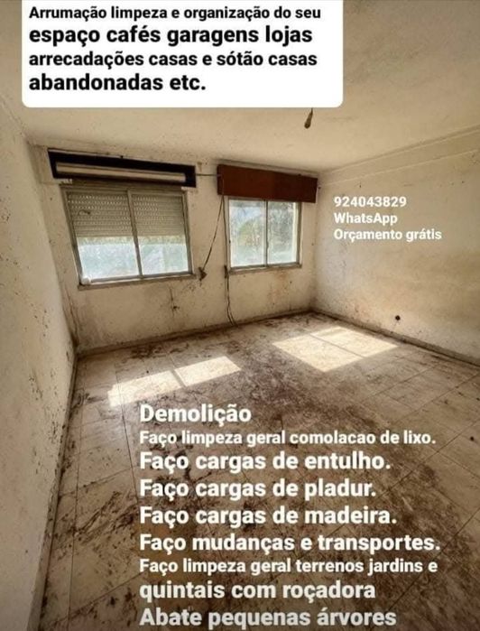 Faço Limpeza geral cumulação de lixo Tb Faço Recolha Entulho Madeira Pladur Monos Resíduos Etc