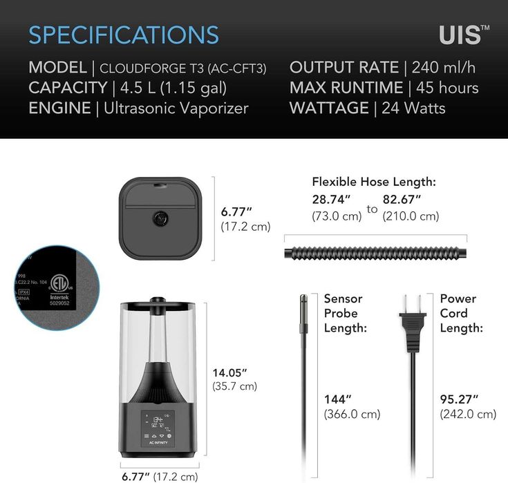 AC Infinity CLOUDFORGE T3, nawilżacz powietrza do roślin 4,5 l