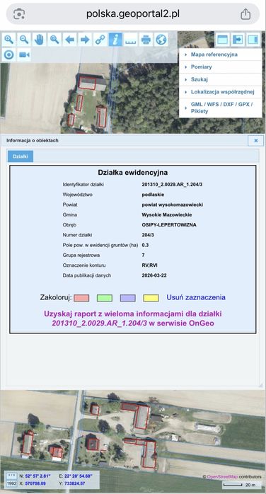 Działka 3000m2 Osipy Lepertowizna
