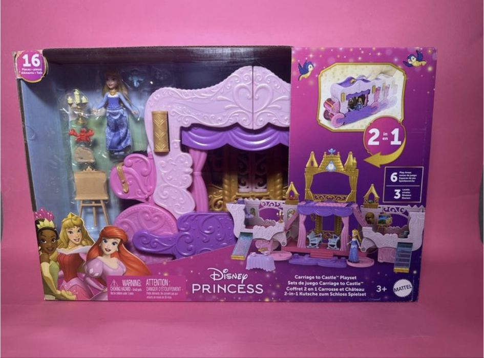 Ігровий набір disney карета-замок з мінілялькою аврора 2 в 1
