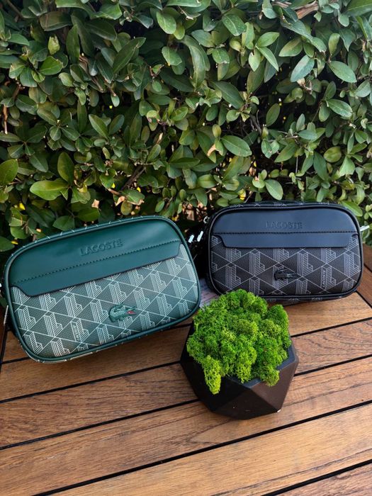 Сумка Lacoste monogram green черная через плечо барсетка Лакост