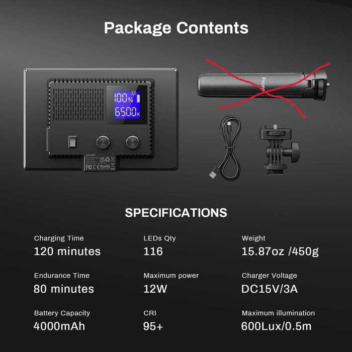 RALENO Lampa wideo LED PLV-S116, bateria 4000 mAh CRI>95,