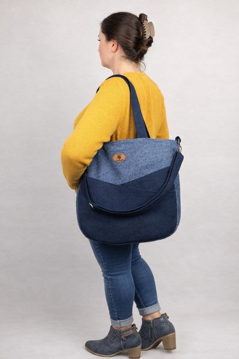 Duża torba damska L granatowy melanż-pojemna, na ramię