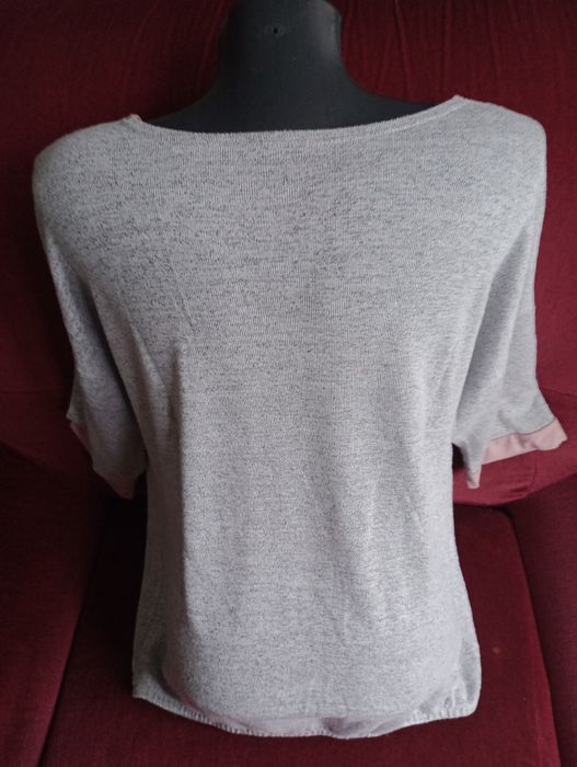 Bluzka oversize bawełna szara z różowym