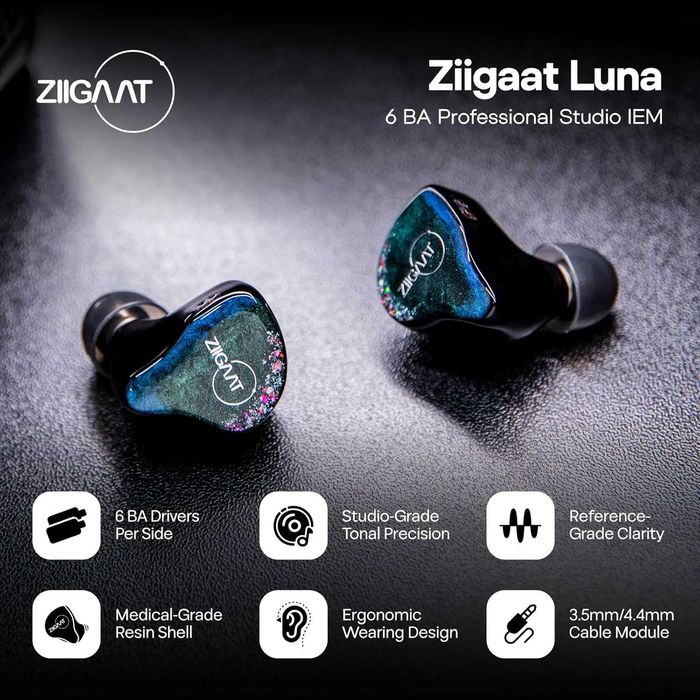 ‼️ ZiiGaat Luna - проводные арматурные IEM's наушники мониторы (6BA)