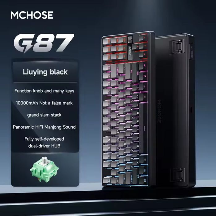 Бездротова RGB механічна клавіатура Mchose G87 10000mAh, 87%+роллер