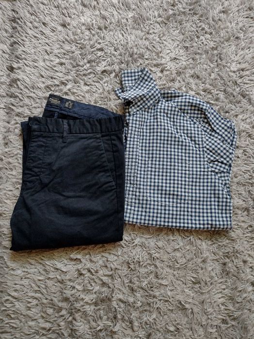 skinny granatowe  + koszula krateczka GAP M