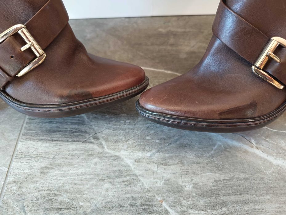 Brązowe skórzane kozaki na obcasie Nine West rozm.39
