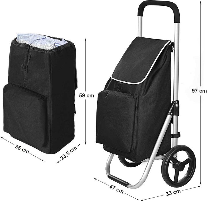 SONGMICS Lekki składany wózek na zakupy 40l, z izolowaną torbą KST04BK