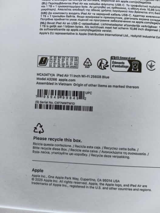 Планшет Apple iPad Air 11 2025 Wi-Fi 256GB Blue (MCA34)