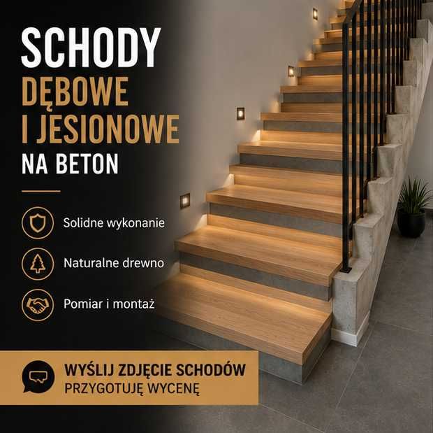 Schody drewniane na beton dąb jesion pomiar i wycena za darmo