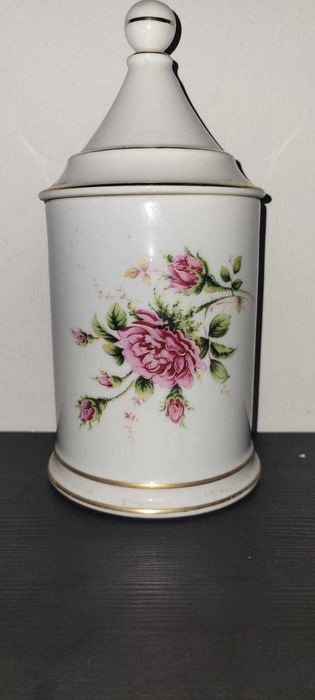 Pote/Boião Antigo em Porcelana Portuguesa - Decoração Floral e Ouro