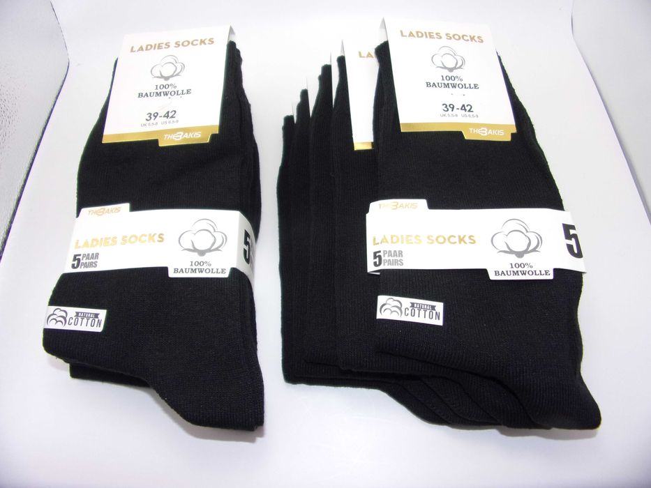 5x Skarpety damskie 100% bawełny czarne, rozmiar 39/42