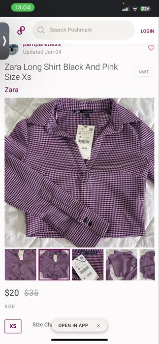 Zara Long Shirt Black And Pink Size M