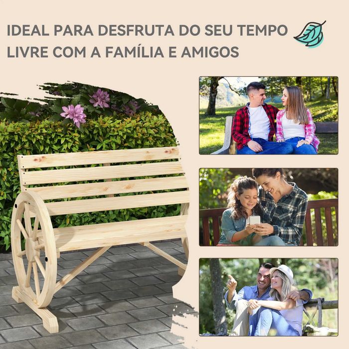 Banco de Jardim de Madeira com Apoios em Forma de Roda Carroça