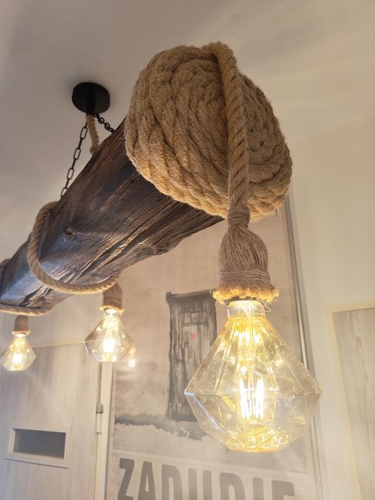 Lampa sznur jutowy 3xe27 belka rustykalna loft handmade klosze
