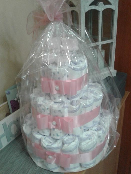 3 poziomowy tort z pieluszek/pampersów idealny na prezent chrzest