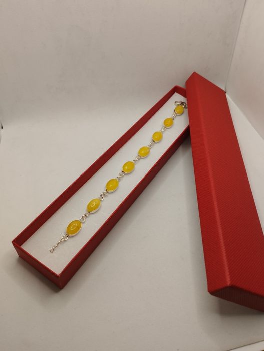 Srebrna bransoletka z mlecznym bursztynem, próba 925, długość 18-21 cm
