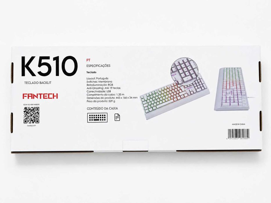 Fantech K510 Space Edition — Teclado Gaming RGB Branco, Layout PT, Novo | Anti-Ghosting | Garantia