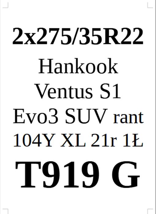 2x 275/35R22 Hankook Ventus S1 Evo3 K127A SUV C/A/73dB 5,4mm