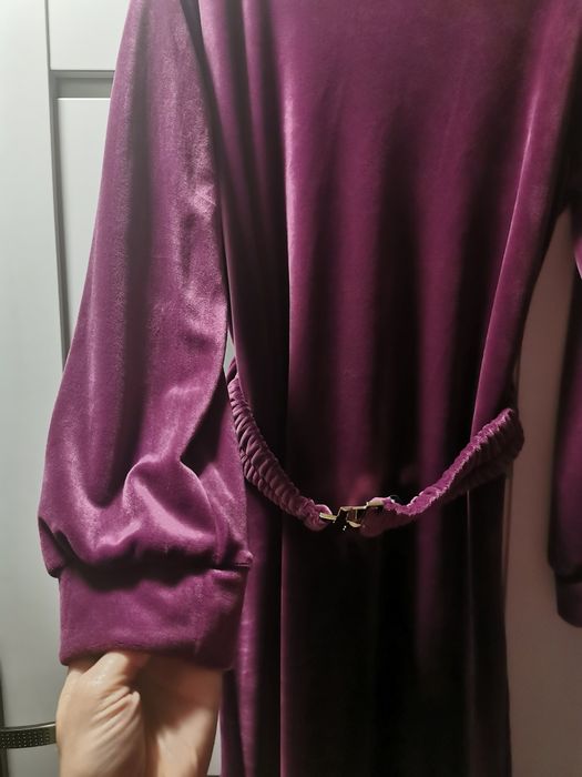 SUKIENKA midi WELUROWA śliwka fiolet NOWA