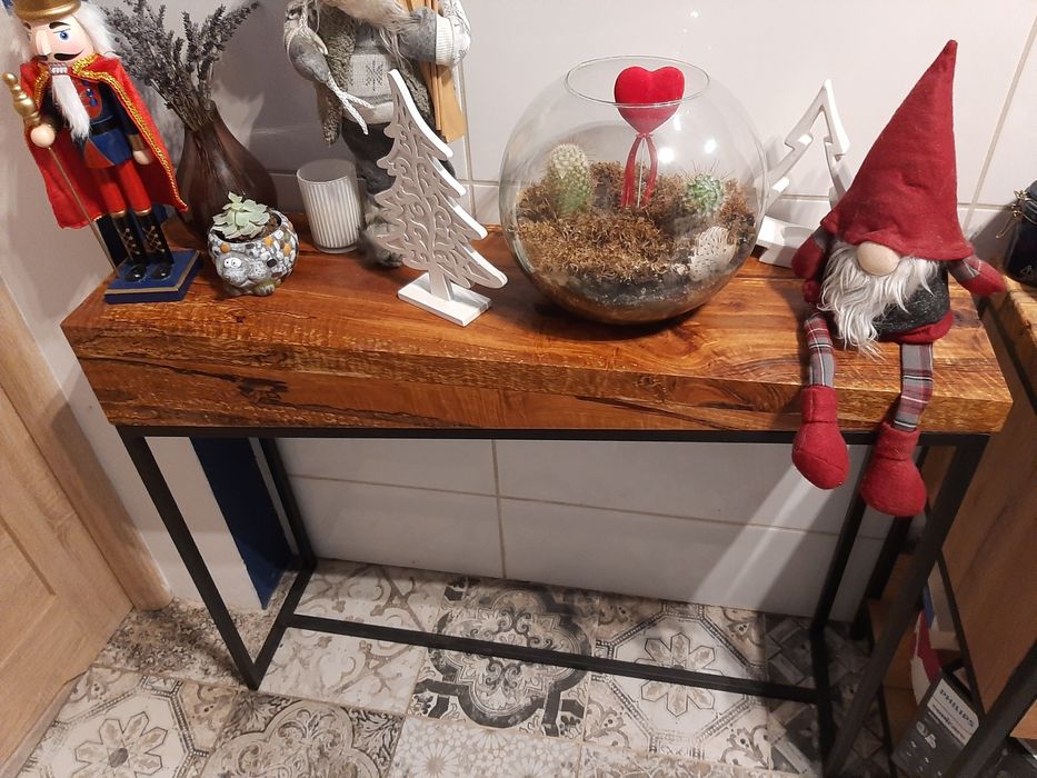 Konsola z drewna naturalnego loftowa industrialna piekna