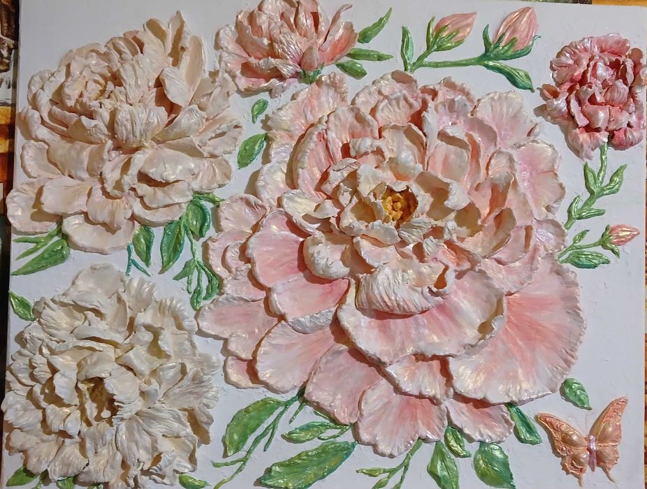 Об'ємна картина «Ніжність півоній» ручної роботи 50×40см