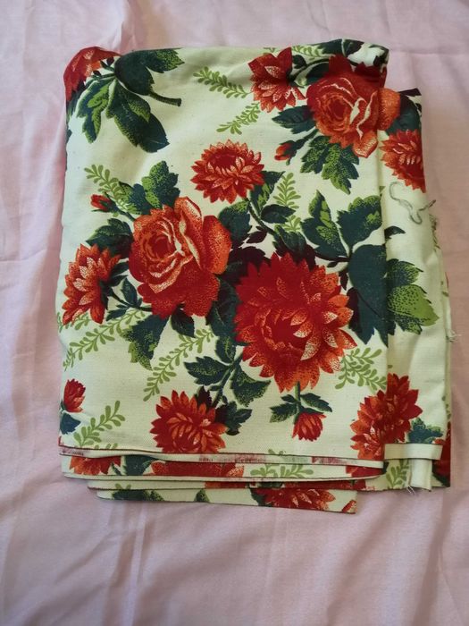 Отрезок ткани Гардинное полотно лен цветы гвоздика 12 метров