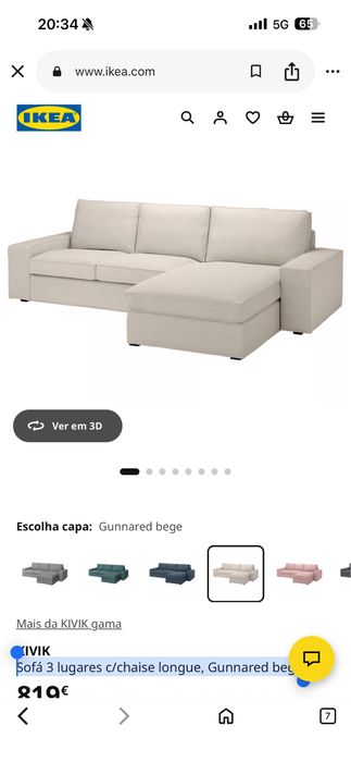 Sofa bege 3 lugares IKEA